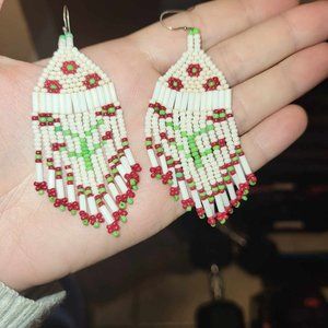 Beaded Dangle Sterling Silver Hook Earrings